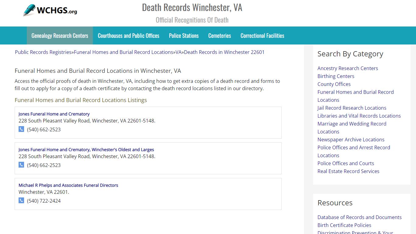 Death Records Winchester, VA - Official Recognitions Of Death